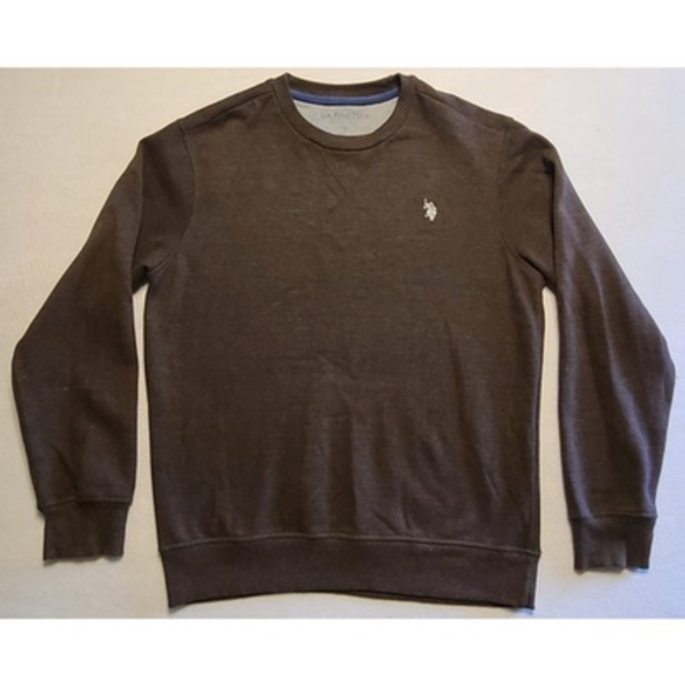 US Polo Assn Luxury Feel Sweatshirt Men M Brown Crew Neck Fleece Pullover Cotton
